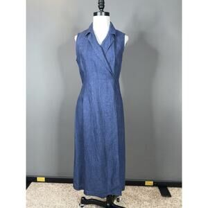 Emanuel Ungaro Blue 100% Linen Wrap Maxi Dress Size 8
